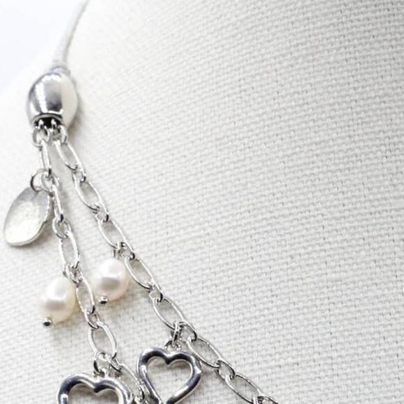 Vantel Silver Chain Pearl Quartz Daydreams Double Strand Charm Necklace - Picture 5 of 7